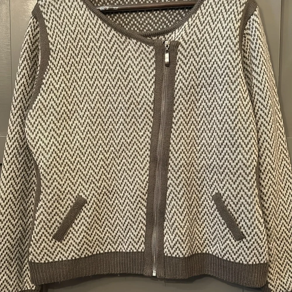 Sioni Chevron Wool Blend Sweater Asymmetric Full Zip Tan Brown Size Large